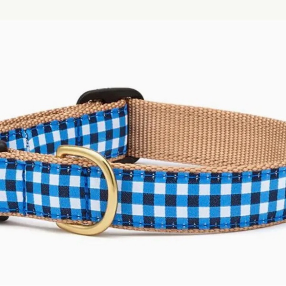 UP COUNTRY NAVY GINGHAM DOG COLLAR -MULTIPLE SIZES